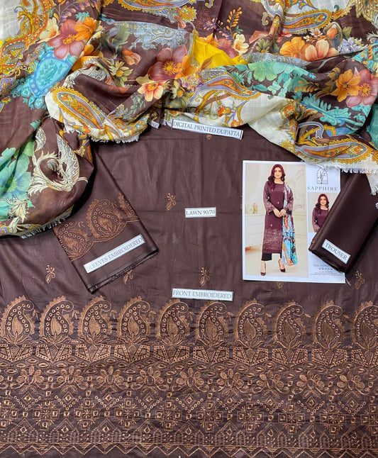 ChickenKari Print Dupatta 3Pcs Lawn D-12