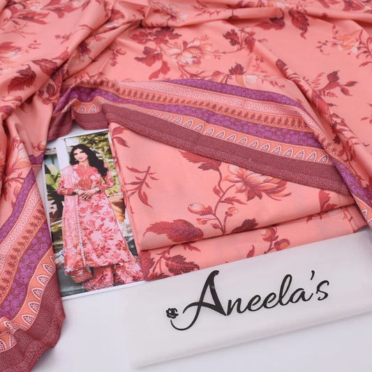 Aneela,S Digital Printed Dhanak 3-Piece Un-Stiched