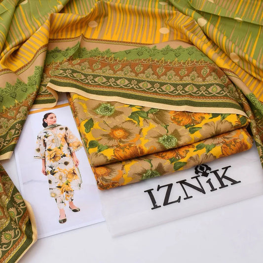 Iznik Digital Printed Dhanak 3-Piece Un-Stiched