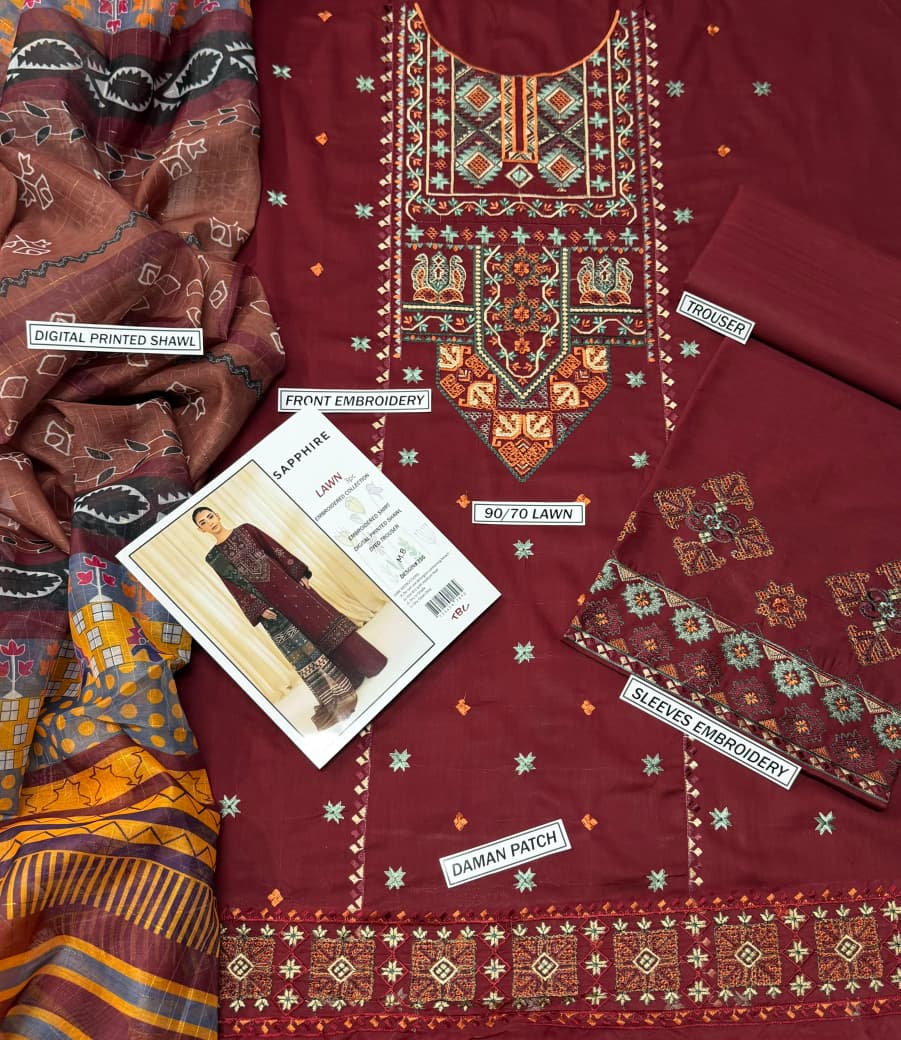 Embroidery Lawn 3 Pcs D-34