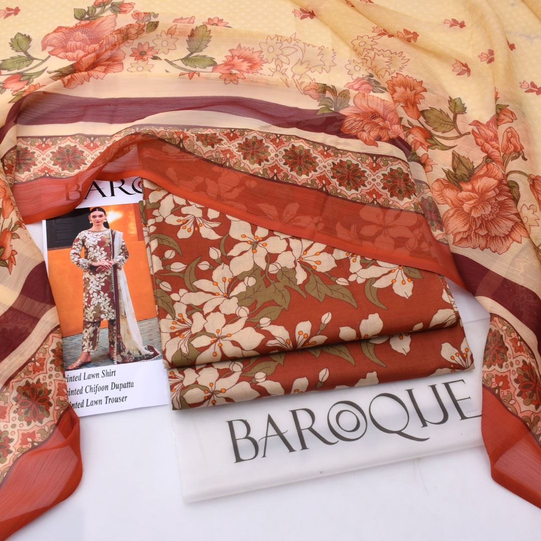 Printed Shiffon Dupatta 3 Pcs D-23