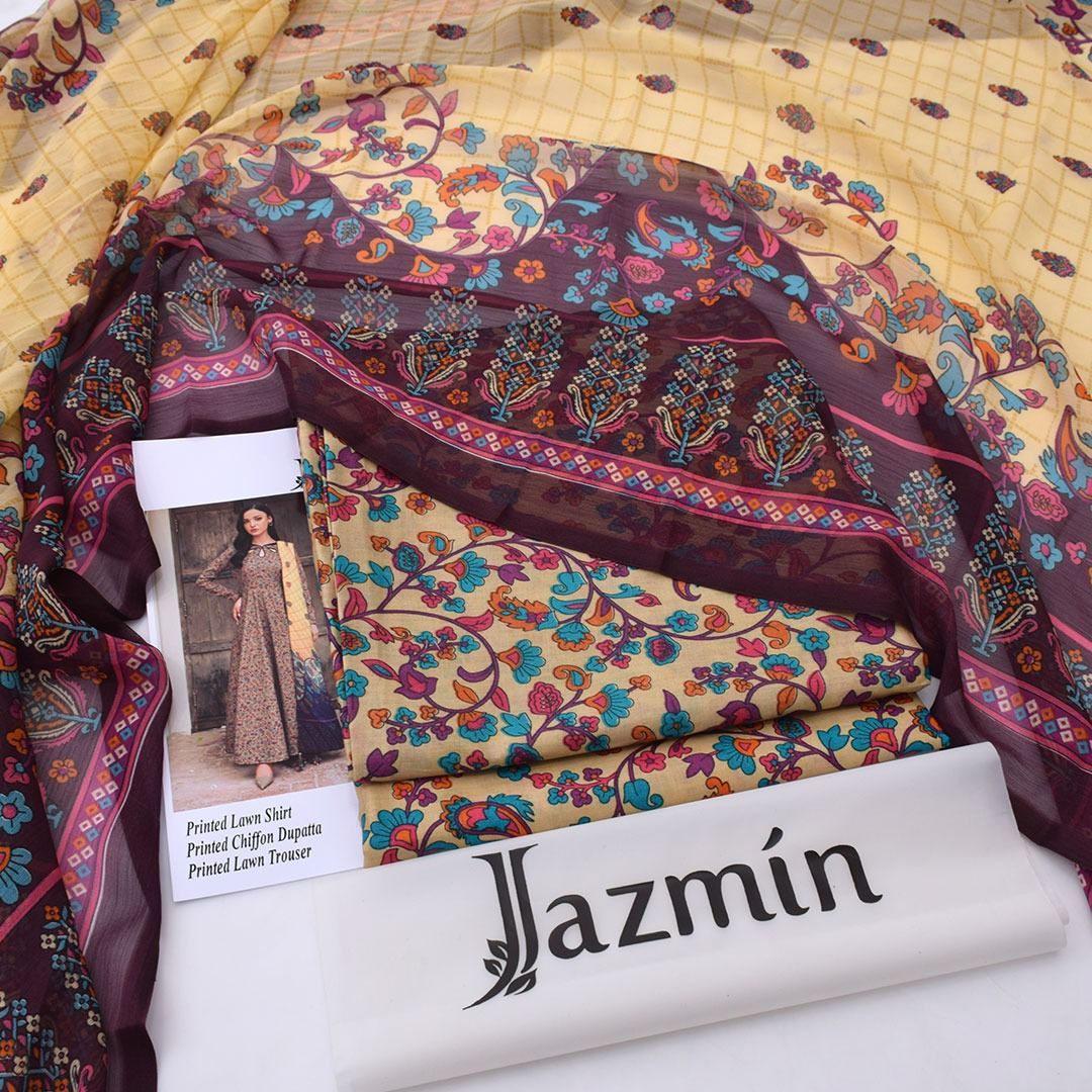 Printed Shiffon Dupatta 3 Pcs D-34