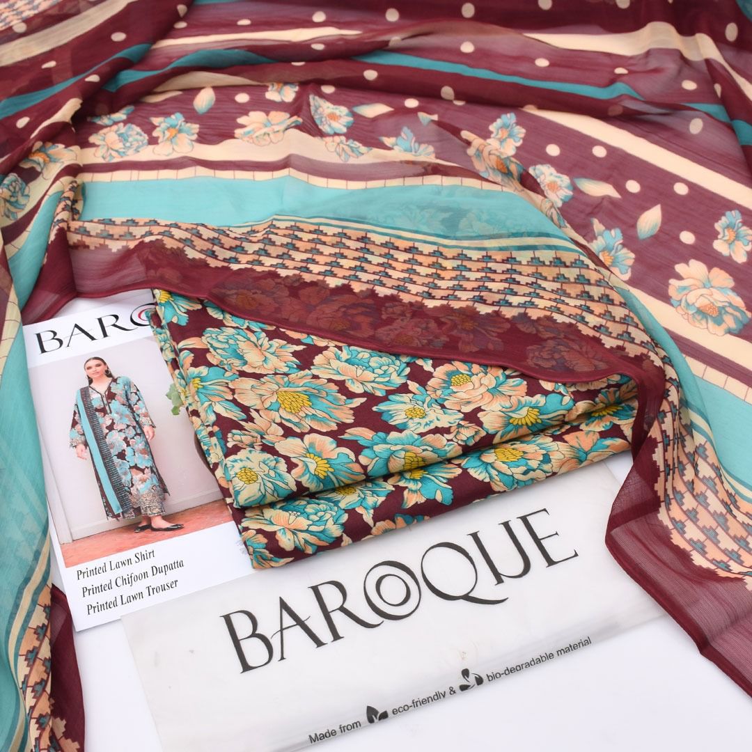 Printed Shiffon Dupatta 3 Pcs D-44