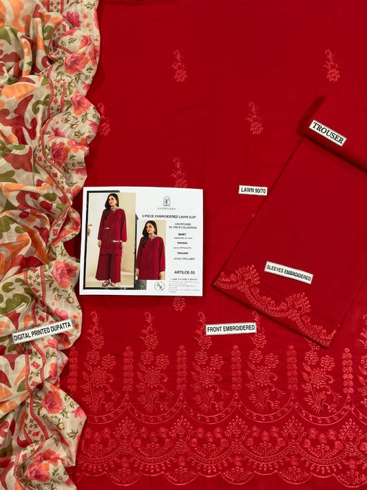 ChickenKari Print Dupatta 3Pcs Lawn D-5