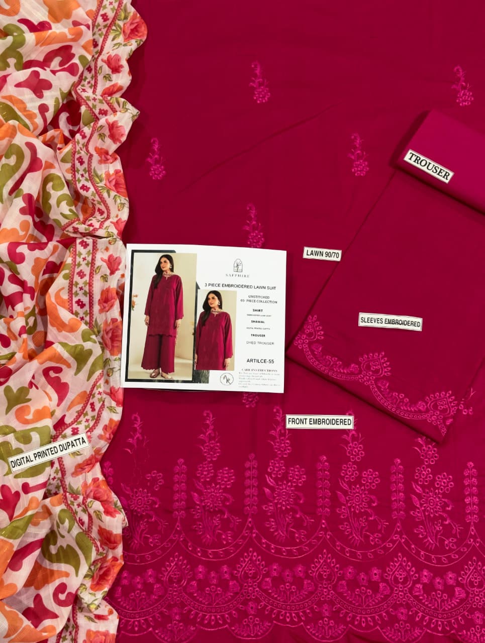 ChickenKari Print Dupatta 3Pcs Lawn D-1