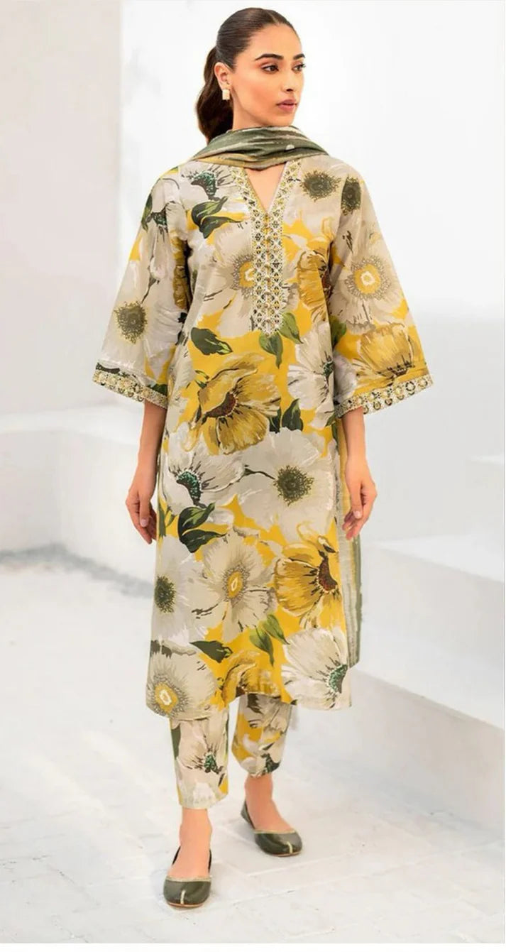 Iznik Digital Printed Dhanak 3-Piece Un-Stiched