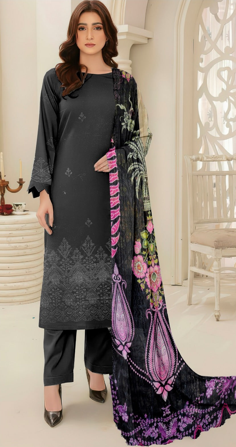 ChickenKari Print Dupatta 3Pcs Lawn D-7