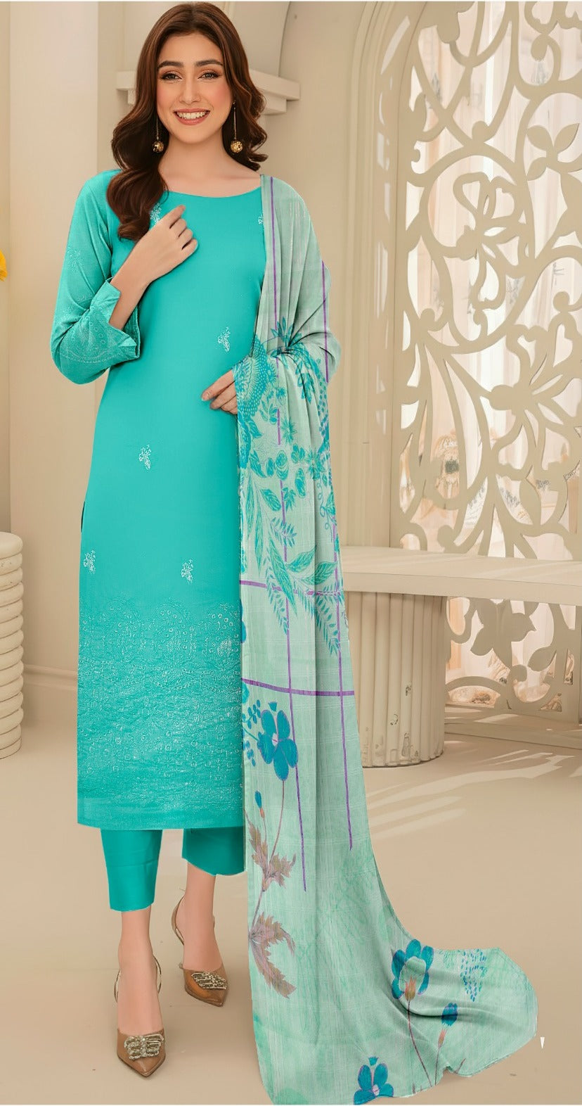 ChickenKari Print Dupatta 3Pcs Lawn D-11