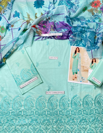 ChickenKari Print Dupatta 3Pcs Lawn D-11