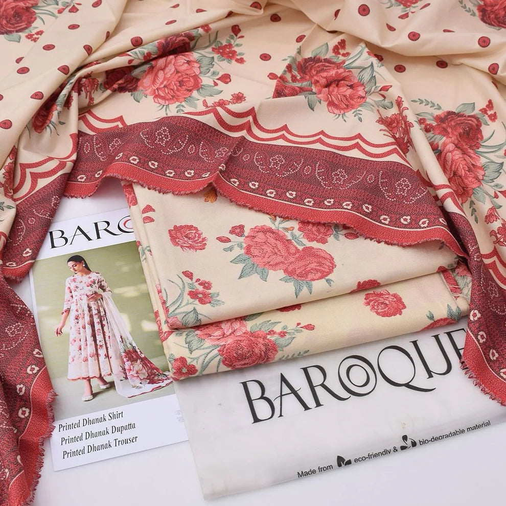 Baroque Digital Printed Dhanak 3-Piece Un-Stiched